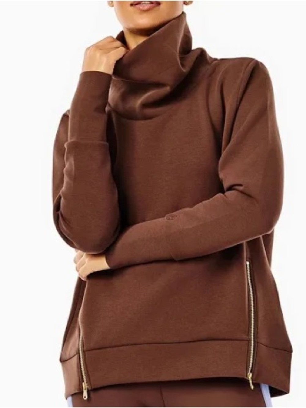 Addison Bay Brown Funnel Neck Sweatshirt with Gold Zippers- size XS